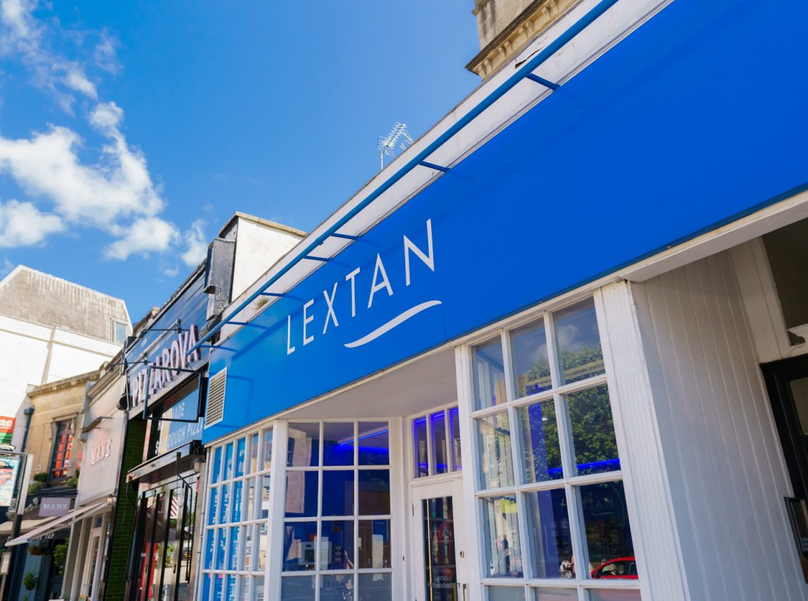 storefront of Lextan Bristol branch on Whiteladies Road on a sunny day